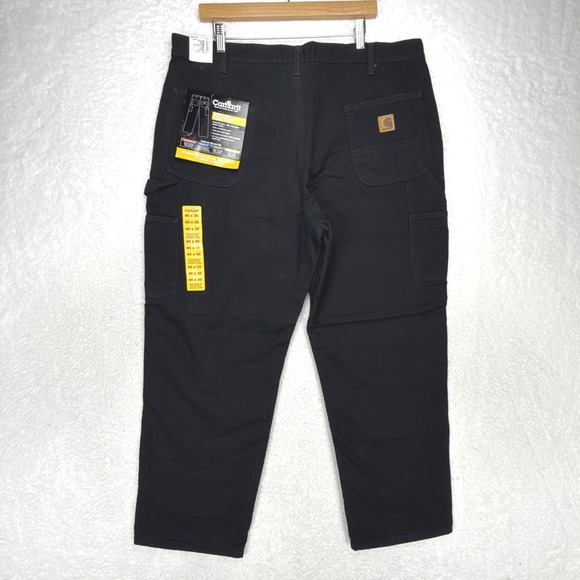 Carhartt B111 BLK Washed Duck Work Dungaree Flannel Lined Pants Black 40x30 NWT - Picture 3 of 11